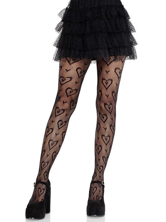 "Cherie Heart Net Tights O/s - Black LA-9239BLKOS"