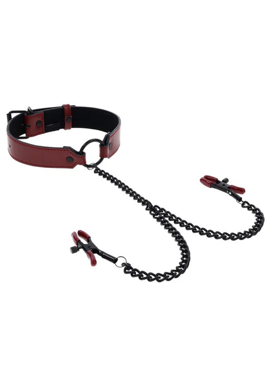 "Saffron Collar With Nipple Clamps - Black/red SS48041"