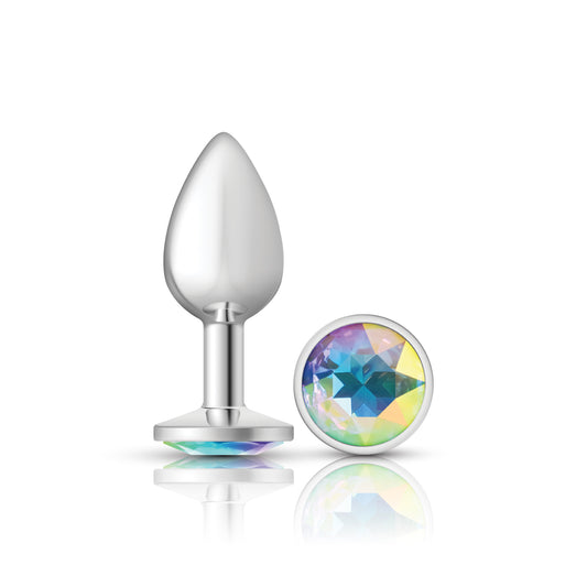 "Clear Iridescent Round Gem Silver Metal Plug - Sm VB-CC9114"